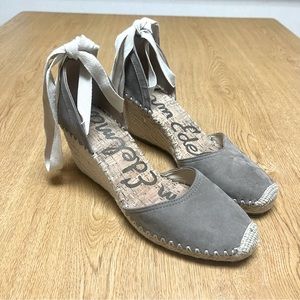 Sam Edelman Patsy Espadrille Wedge Sandal Suede Lace Up Ankle Taupe